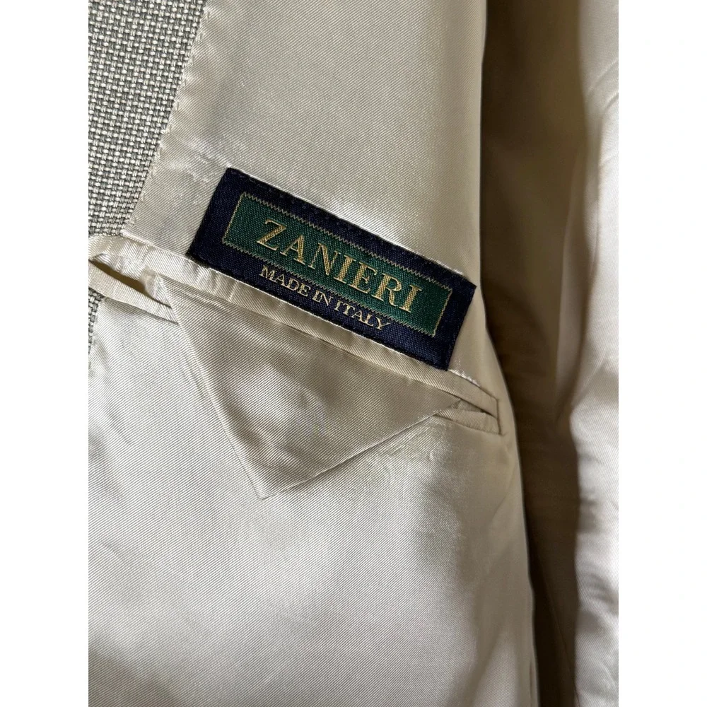 Zanieri Lanificio Galtes Silk Wool Blazer Mens 46R Tan Olive Check Made in Italy